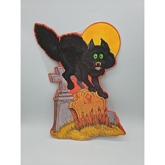 Kirk Vintage Die Cut Halloween Black Cat & Tombstones Decor Two-sided Laminated - Picture 2 of 5